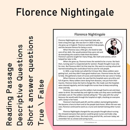 Florence Nightingale | Reading Comprehension Passage Printable Activity