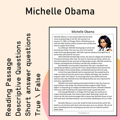 Michelle Obama | Reading Comprehension Passage Printable Activity