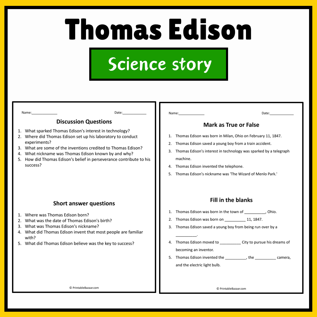 Thomas Edison | Science Story Reading Comprehension Activity