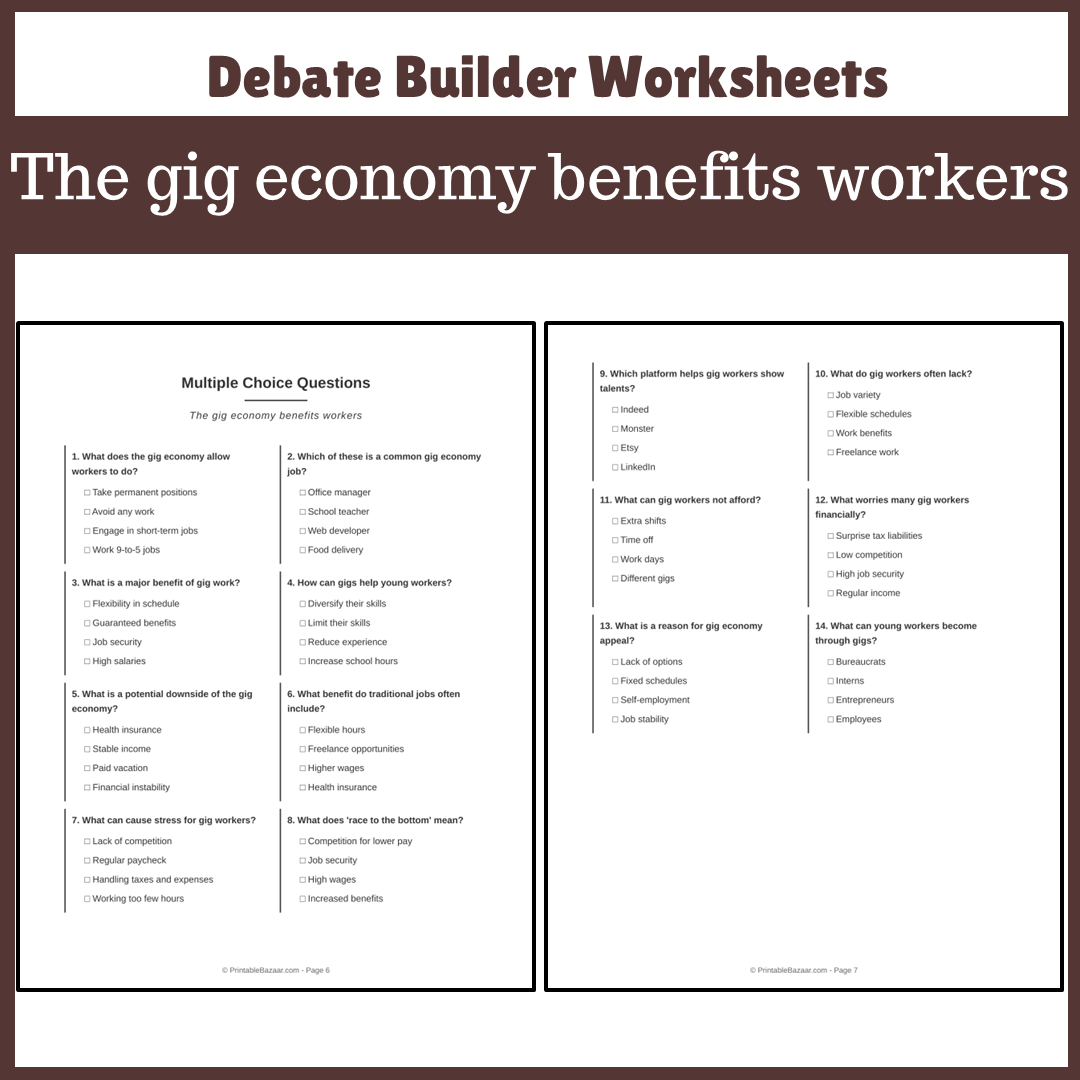 The gig economy benefits workers | Favour and Against Worksheet Printable Activity