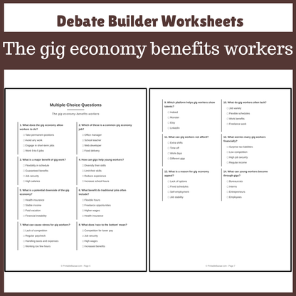 The gig economy benefits workers | Favour and Against Worksheet Printable Activity