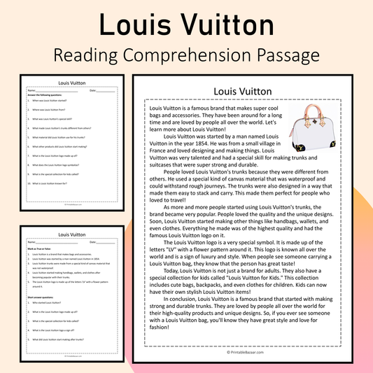 Louis Vuitton | Reading Comprehension Passage Printable Activity