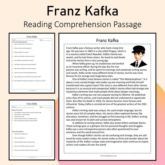 Franz Kafka | Reading Comprehension Passage Printable Activity