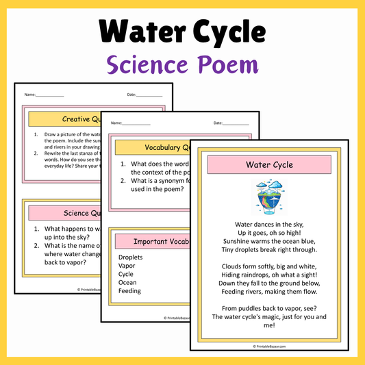 Water Cycle | Science Poem Reading Comprehension Activity