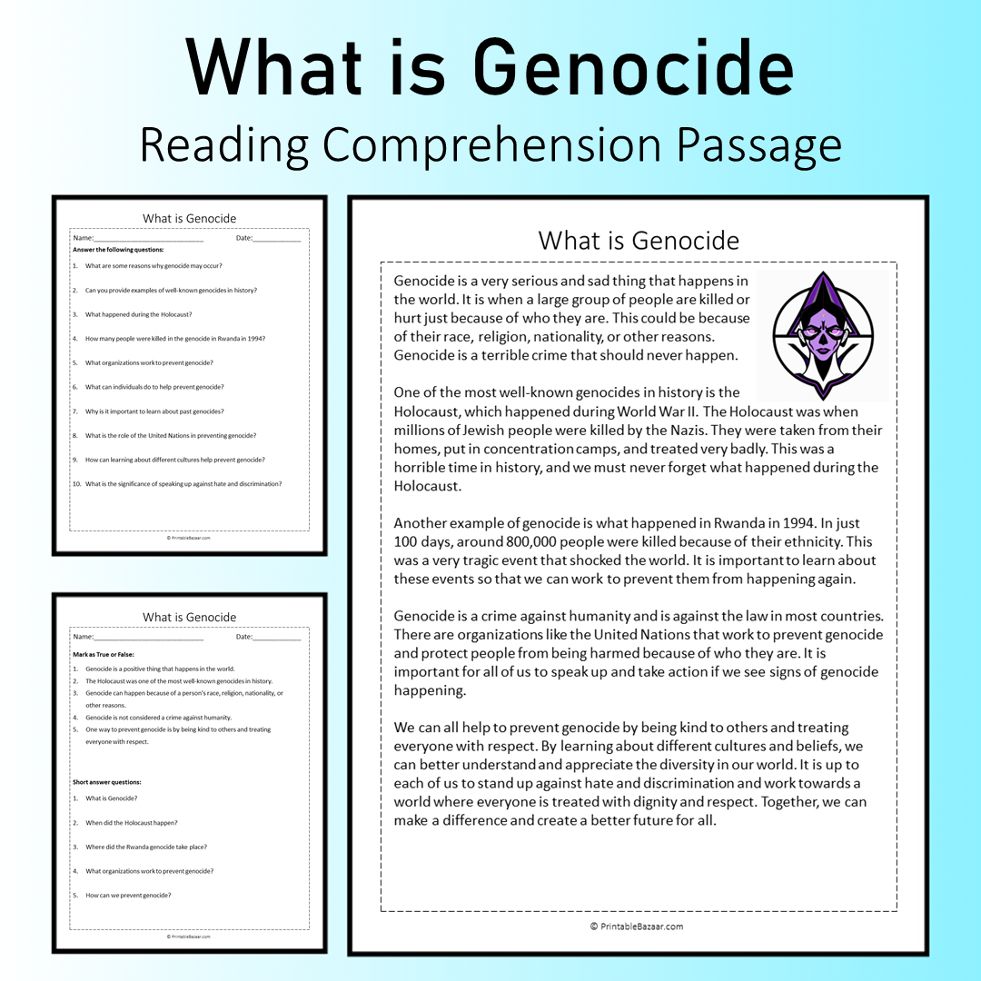 What is Genocide | Reading Comprehension Passage Printable Worksheet