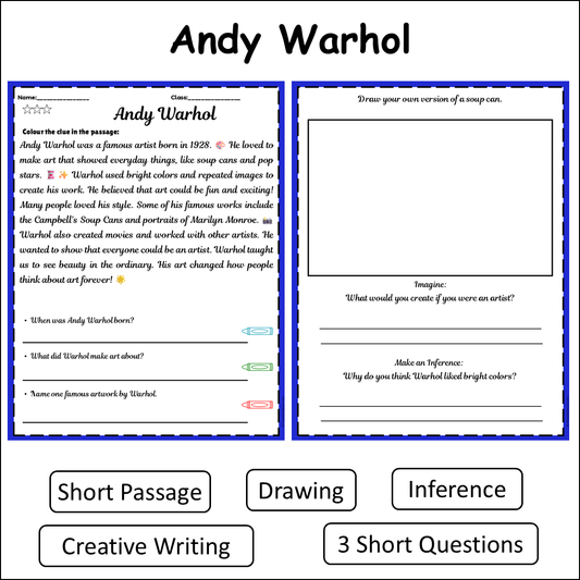 Andy Warhol | Short Reading Comprehension Creative Worksheet