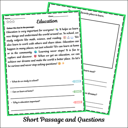 Education | Short Reading Comprehension Creative Worksheet