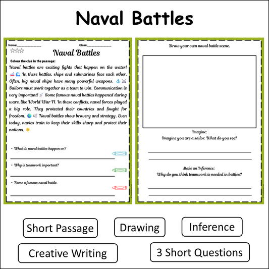 Naval Battles | Short Reading Comprehension Creative Worksheet