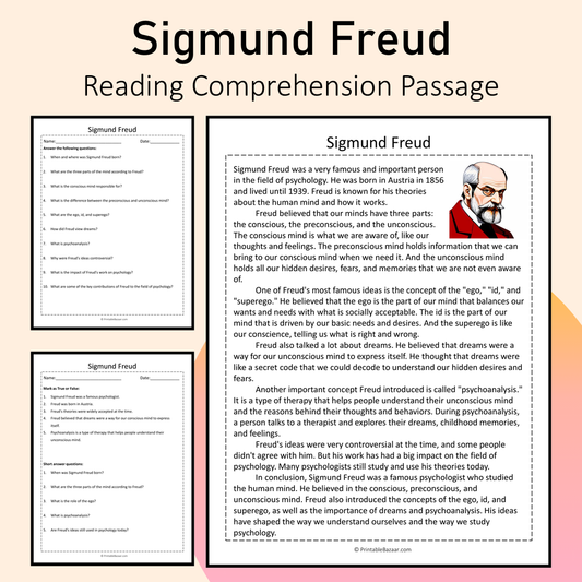 Sigmund Freud | Reading Comprehension Passage Printable Activity