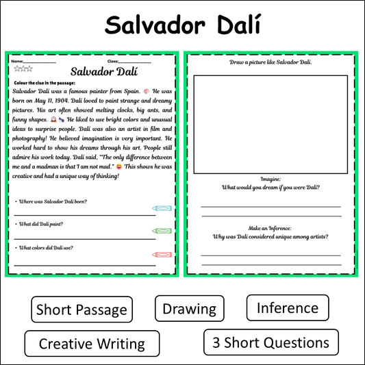 Salvador Dalí | Short Reading Comprehension Creative Worksheet