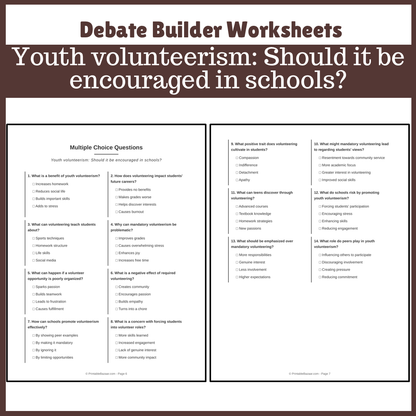 Youth volunteerism: Should it be encouraged in schools? | Favour and Against Worksheet Printable Activity