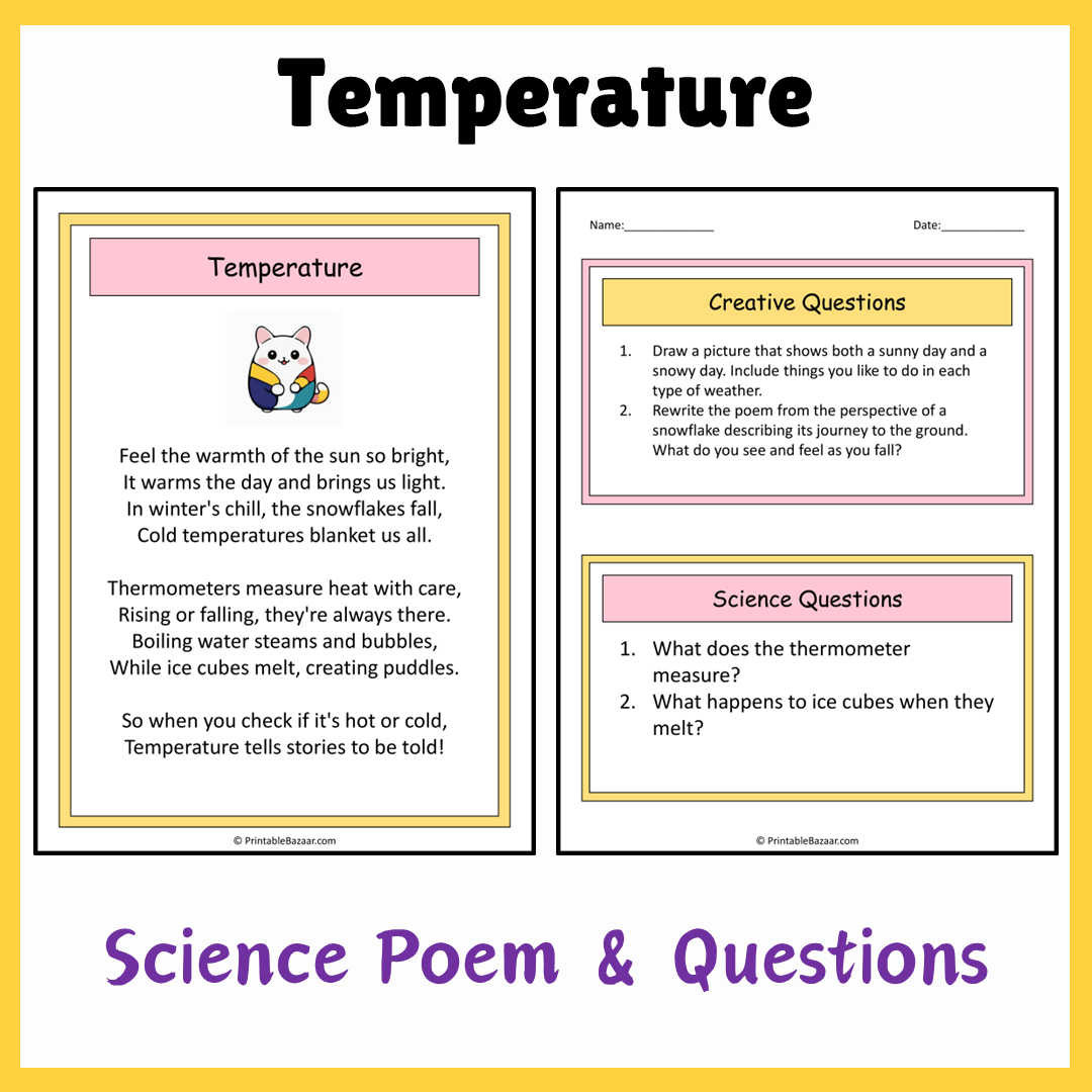 Temperature | Science Poem Reading Comprehension Activity