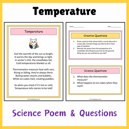 Temperature | Science Poem Reading Comprehension Activity