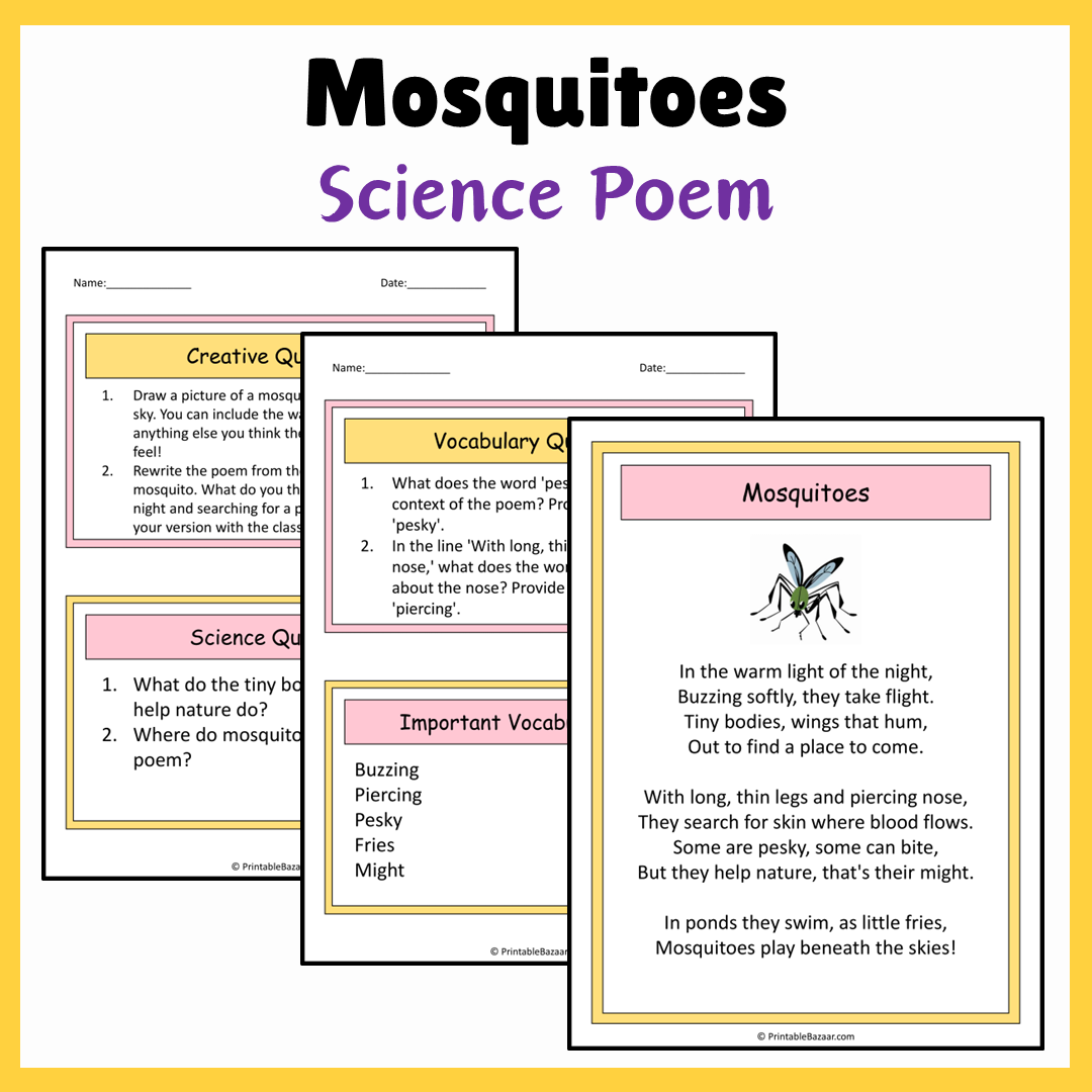 Mosquitoes | Science Poem Reading Comprehension Activity