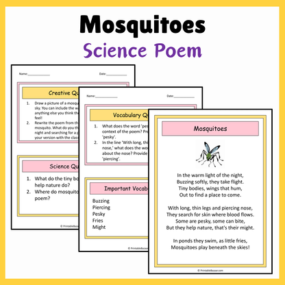 Mosquitoes | Science Poem Reading Comprehension Activity