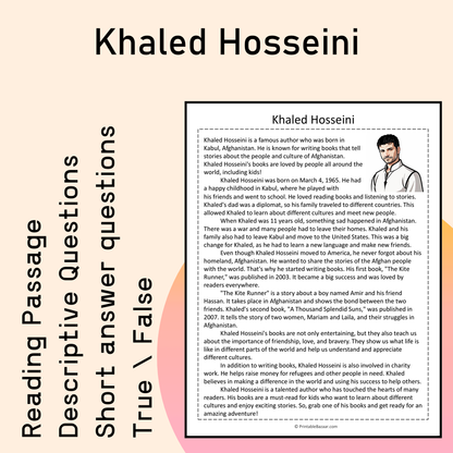 Khaled Hosseini | Reading Comprehension Passage Printable Activity