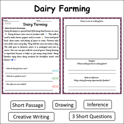 Dairy Farming | Short Reading Comprehension Creative Worksheet