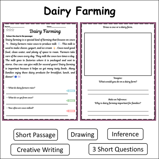 Dairy Farming | Short Reading Comprehension Creative Worksheet