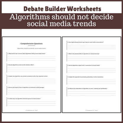 Algorithms should not decide social media trends | Favour and Against Worksheet Printable Activity