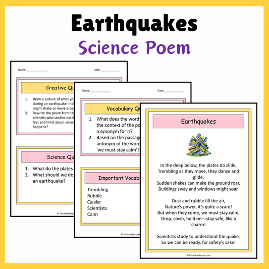 Earthquakes | Science Poem Reading Comprehension Activity