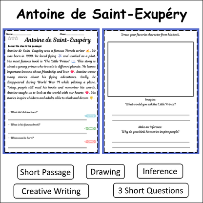 Antoine de Saint-Exupéry | Short Reading Comprehension Creative Worksheet