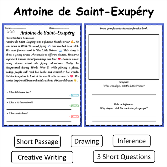 Antoine de Saint-Exupéry | Short Reading Comprehension Creative Worksheet