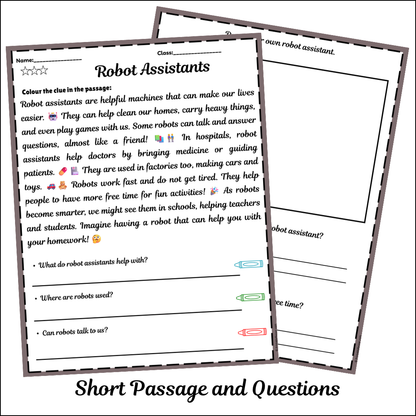 Robot Assistants | Short Reading Comprehension Creative Worksheet