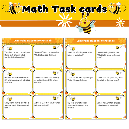 Converting Fractions to Decimals | Math Task Cards