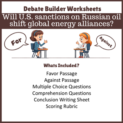 Will U.S. sanctions on Russian oil shift global energy alliances? | Favour and Against Worksheet Printable Activity