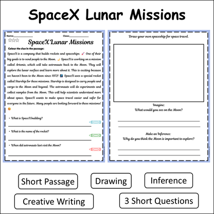 SpaceX Lunar Missions | Short Reading Comprehension Creative Worksheet