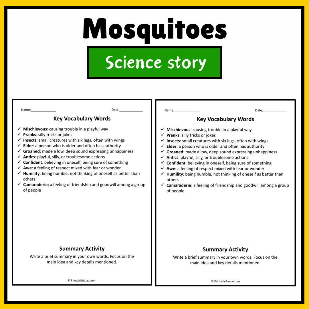 Mosquitoes | Science Story Reading Comprehension Activity