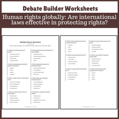 Human rights globally: Are international laws effective in protecting rights? | Favour and Against Worksheet Printable Activity