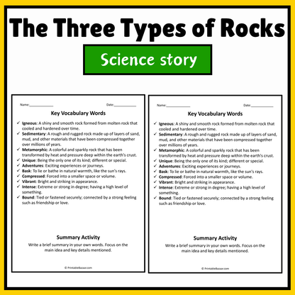 The Three Types of Rocks | Science Story Reading Comprehension Activity