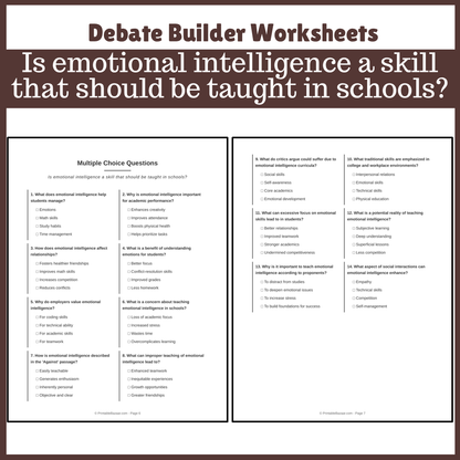 Is emotional intelligence a skill that should be taught in schools? | Favour and Against Worksheet Printable Activity