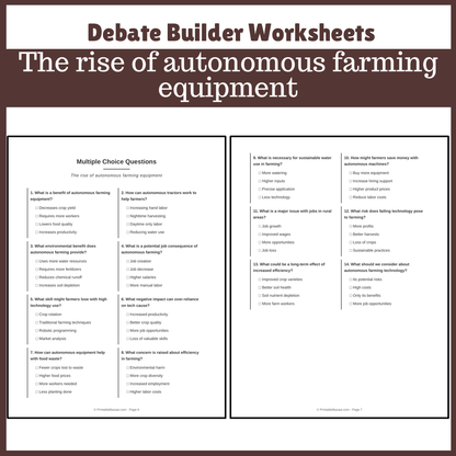 The rise of autonomous farming equipment | Favour and Against Worksheet Printable Activity