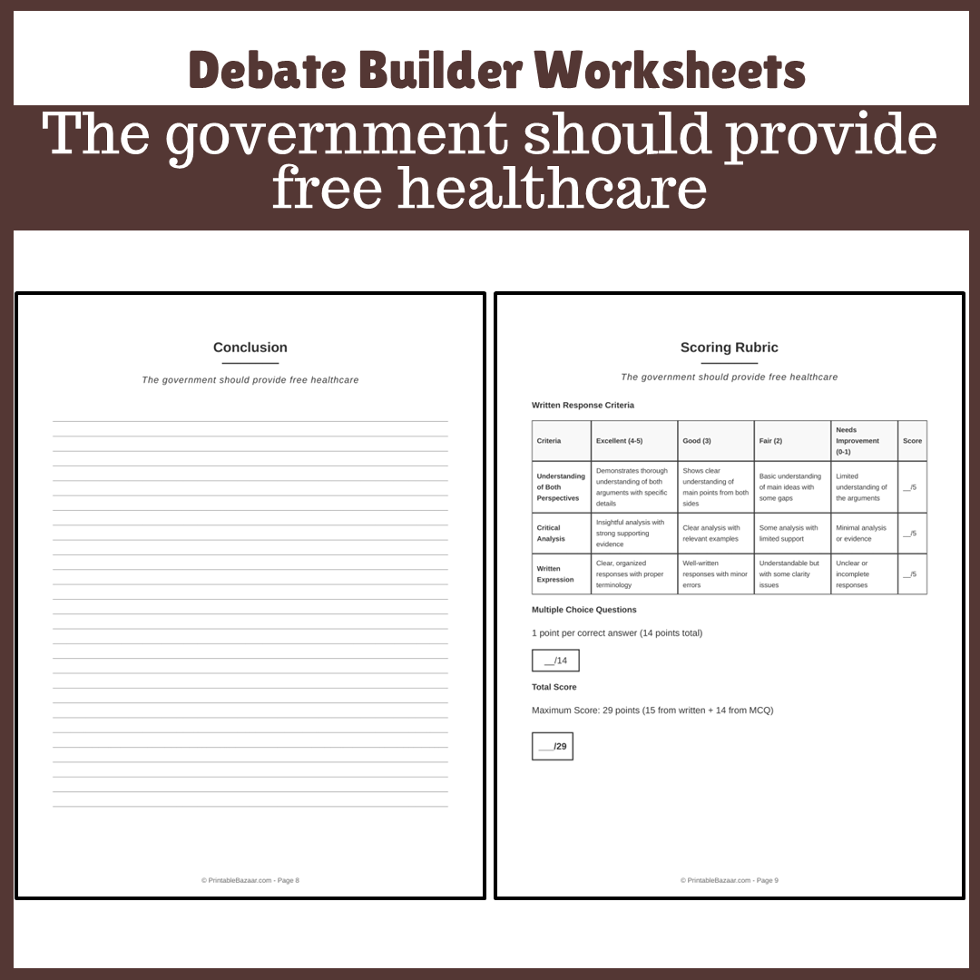 The government should provide free healthcare | Favour and Against Worksheet Printable Activity