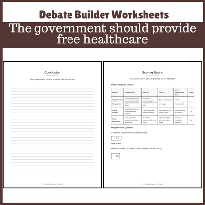 The government should provide free healthcare | Favour and Against Worksheet Printable Activity