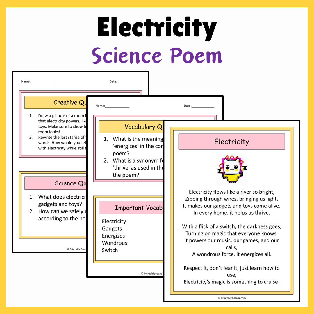 Electricity | Science Poem Reading Comprehension Activity