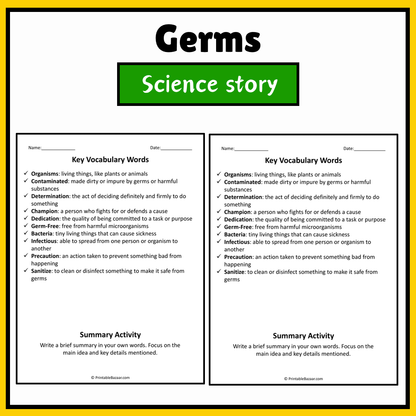 Germs | Science Story Reading Comprehension Activity