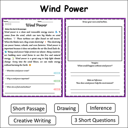 Wind Power | Short Reading Comprehension Creative Worksheet