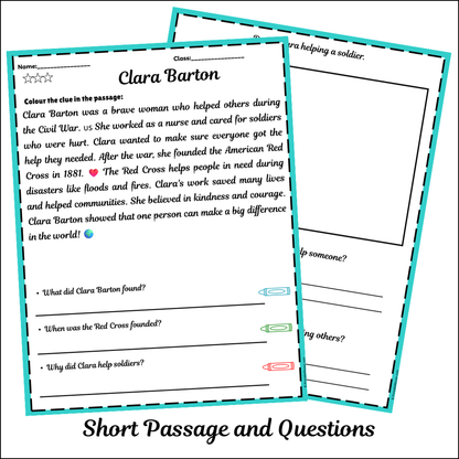 Clara Barton | Short Reading Comprehension Creative Worksheet