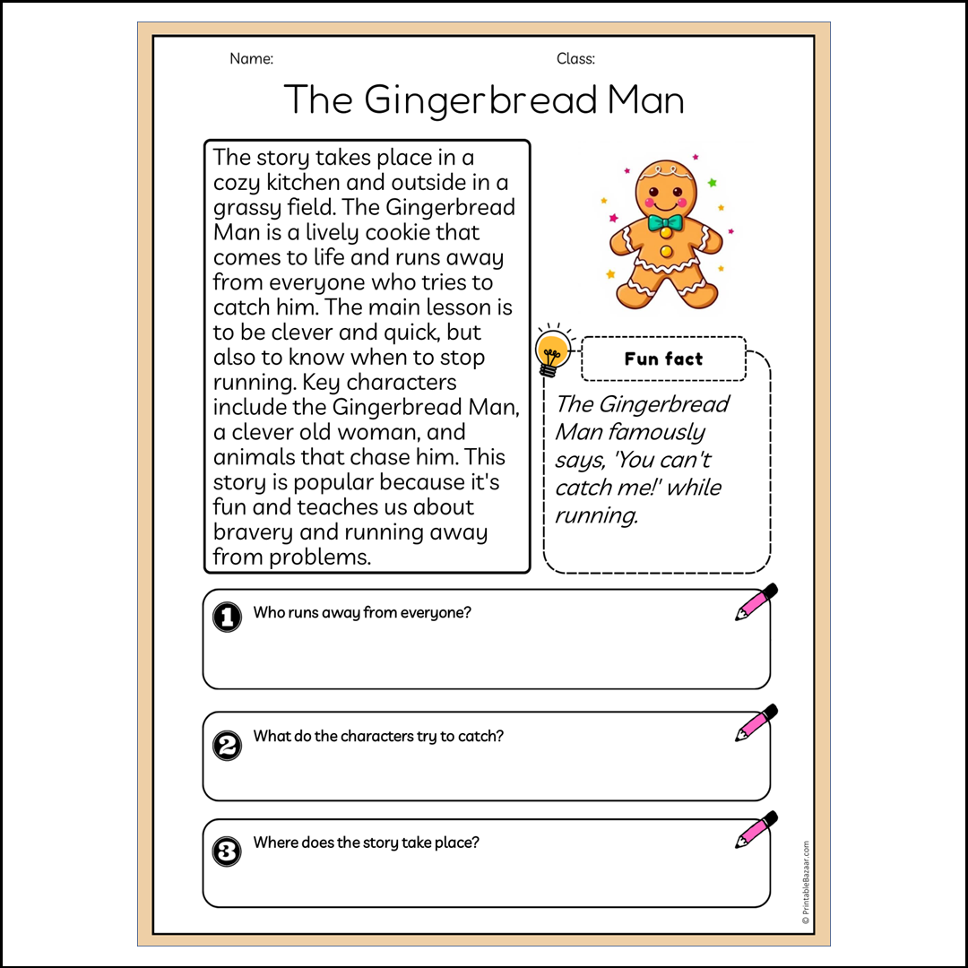 The Gingerbread Man | Reading Passage Comprehension Questions Writing Facts Worksheet