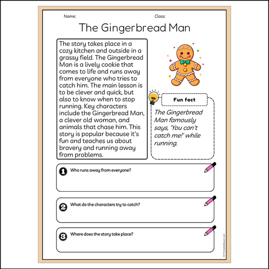 The Gingerbread Man | Reading Passage Comprehension Questions Writing Facts Worksheet