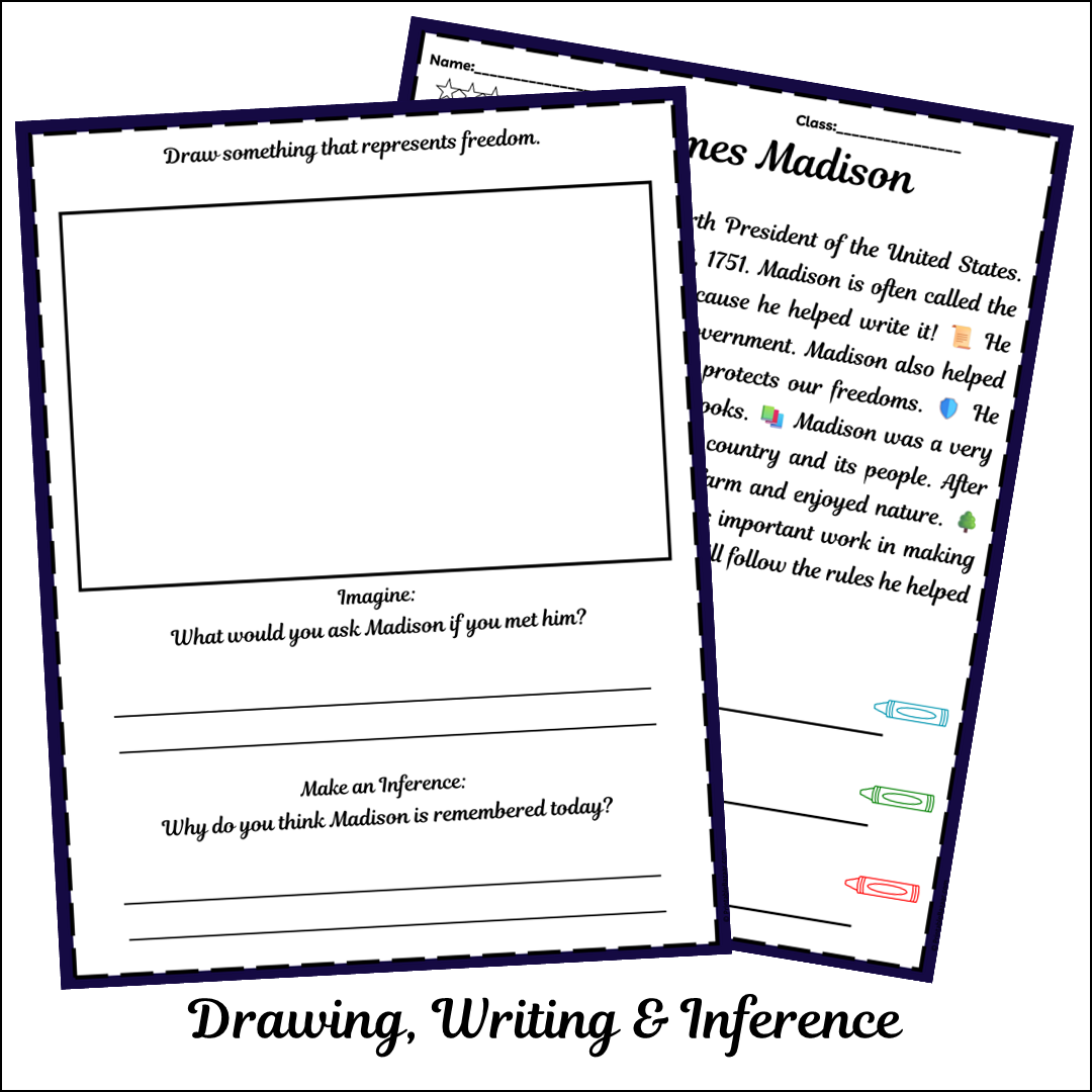 James Madison | Short Reading Comprehension Creative Worksheet