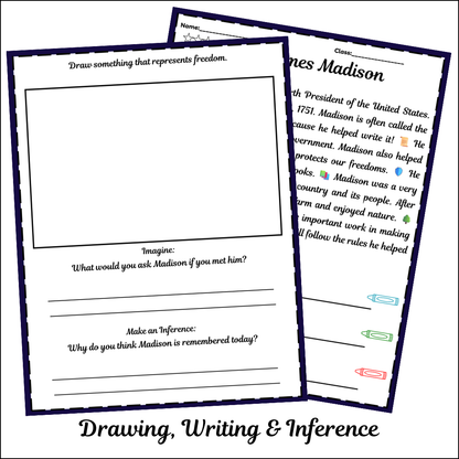 James Madison | Short Reading Comprehension Creative Worksheet