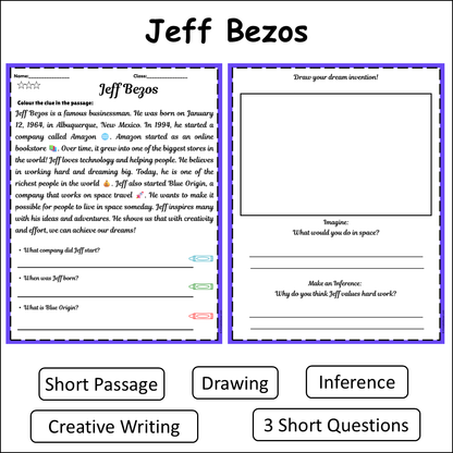 Jeff Bezos | Short Reading Comprehension Creative Worksheet