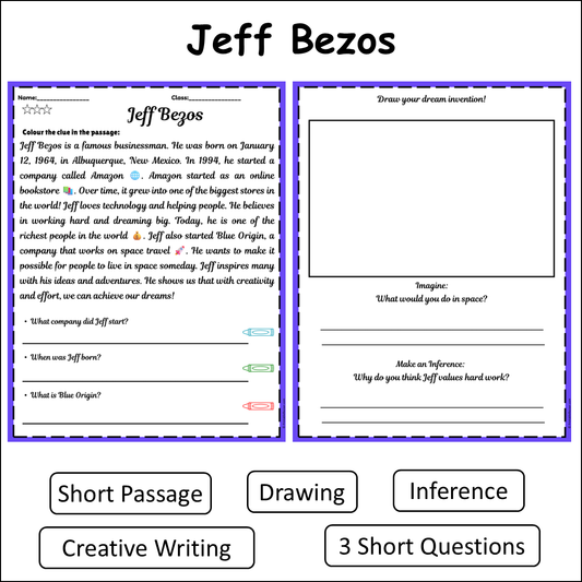 Jeff Bezos | Short Reading Comprehension Creative Worksheet