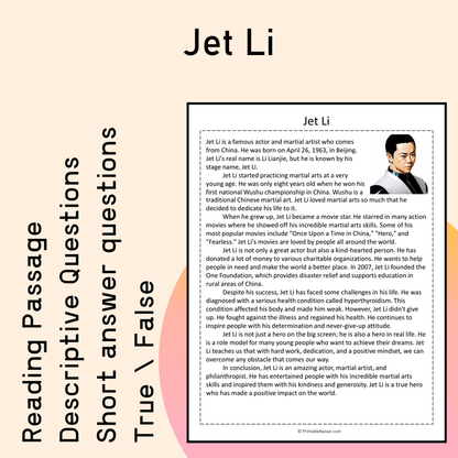 Jet Li | Reading Comprehension Passage Printable Activity