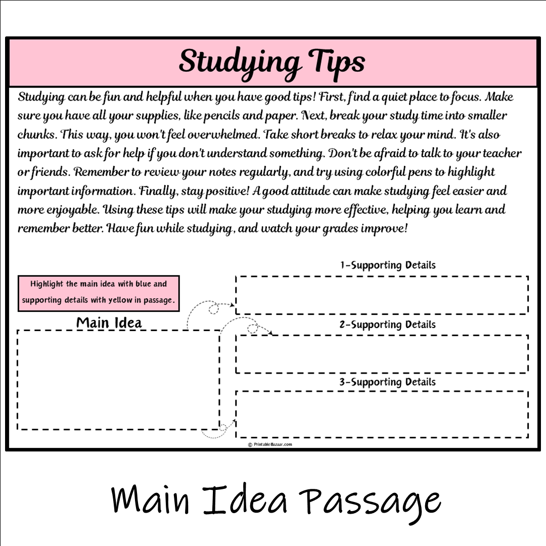 Studying Tips | Main Idea and Supporting Details Reading Passage and Questions