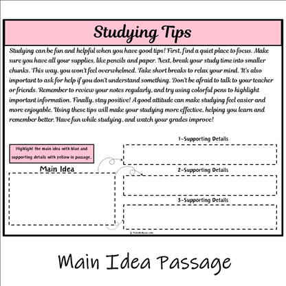 Studying Tips | Main Idea and Supporting Details Reading Passage and Questions